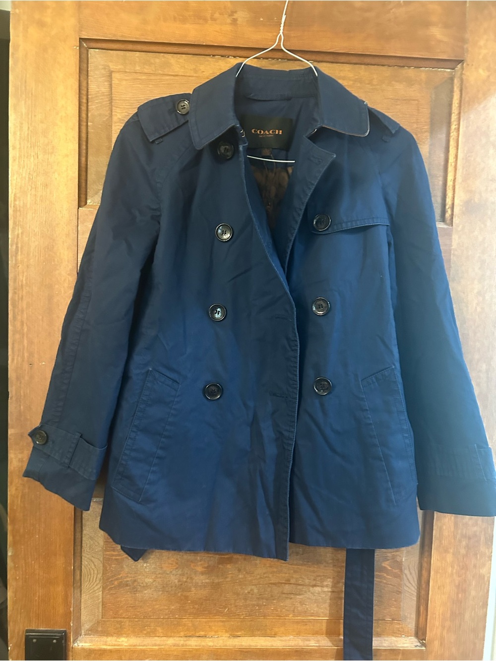 Coach Navy Double-Breasted Short Trench
